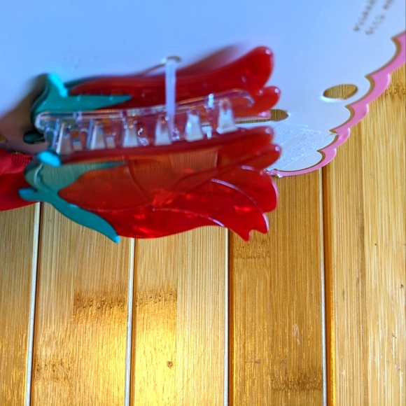 Red Rose Hair Claw Clip And Satin Bow Barrette Set Belle Disney New Accessory - Picture 5 of 6